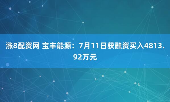涨8配资网 宝丰能源：7月11日获融资买入4813.92万元